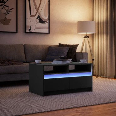 vidaXL Τραπεζάκι Σαλονιού με LED Φώτα Μαύρο από Επεξ. Ξύλο 90x50x45,5cm 1 τεμ.