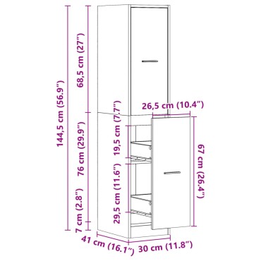 vidaXL Συρταριέρα Γενικής Χρήσης Γυαλ. Λευκό 30x41x144,5 Επεξ. Ξύλο 30x41x144,5cm 1 τεμ.