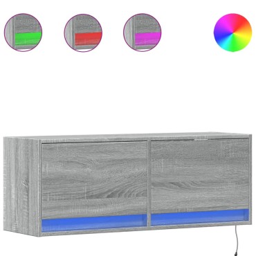 vidaXL Έπιπλο Τοίχου Τηλεόρασης με LED Γκρι Sonoma 100x31x38cm