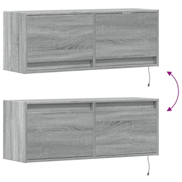 vidaXL Έπιπλο Τοίχου Τηλεόρασης με LED Γκρι Sonoma 100x31x38cm