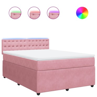 vidaXL Κρεβάτι Boxspring με Στρώμα Ροζ 140x200cm Βελούδινο 1 τεμ. - Διπλό