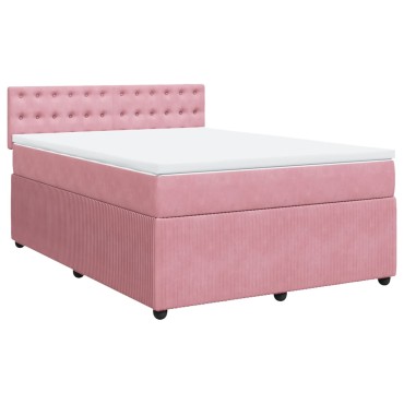 vidaXL Κρεβάτι Boxspring με Στρώμα Ροζ 140x200cm Βελούδινο 1 τεμ. - Διπλό