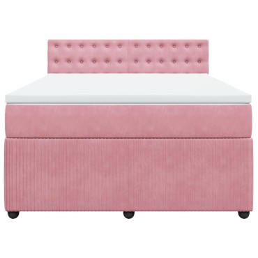 vidaXL Κρεβάτι Boxspring με Στρώμα Ροζ 140x200cm Βελούδινο 1 τεμ. - Διπλό