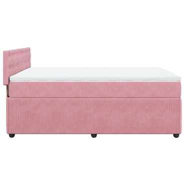 vidaXL Κρεβάτι Boxspring με Στρώμα Ροζ 140x200cm Βελούδινο 1 τεμ. - Διπλό