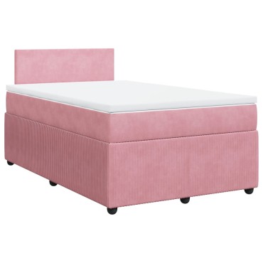 vidaXL Κρεβάτι Boxspring με Στρώμα Ροζ 120x190cm Βελούδινο 1 τεμ. - Μονό