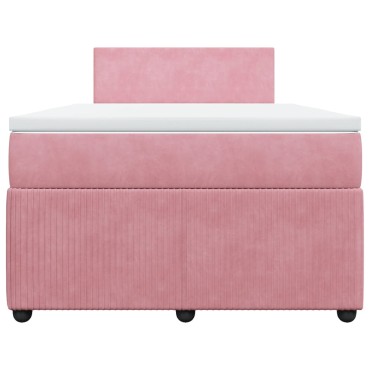 vidaXL Κρεβάτι Boxspring με Στρώμα Ροζ 120x200cm Βελούδινο 1 τεμ. - Μονό