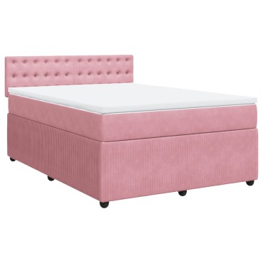 vidaXL Κρεβάτι Boxspring με Στρώμα Ροζ 140x200cm Βελούδινο 1 τεμ. - Διπλό