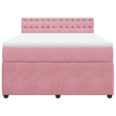vidaXL Κρεβάτι Boxspring με Στρώμα Ροζ 140x200cm Βελούδινο 1 τεμ. - Διπλό