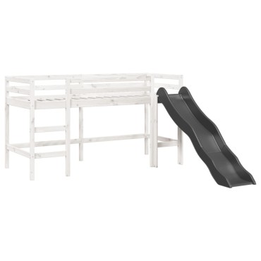 vidaXL Υπερυψ. Κρεβάτι με Τούνελ Λευκό/Μαύρο 90x200cm Μασίφ Πεύκο 1 τεμ. - Μονό