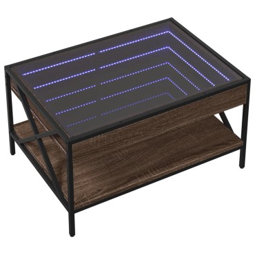 vidaXL Τραπεζάκι Σαλονιού Άπειρο Φως LED Καφέ Δρυς 70x50x38cm 1 τεμ.