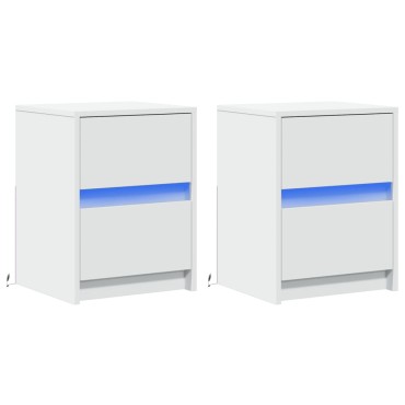 vidaXL Κομοδίνα με Φώτα LED 2 τεμ. Λευκά από Επεξεργασμένο Ξύλο 38x34x50cm