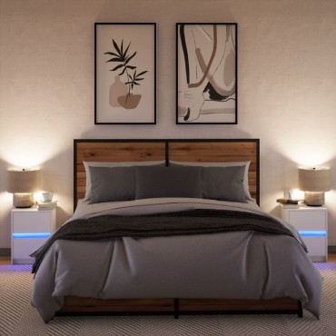 vidaXL Κομοδίνα με Φώτα LED 2 τεμ. Λευκά από Επεξεργασμένο Ξύλο 38x34x50cm