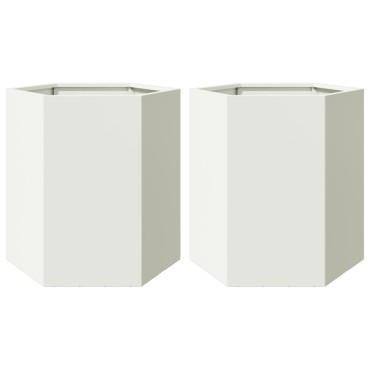 vidaXL Ζαρντινιέρες Κήπου 2τεμ. Εξάγωνη Λευκή 46x40x45 εκ. Ατσάλι