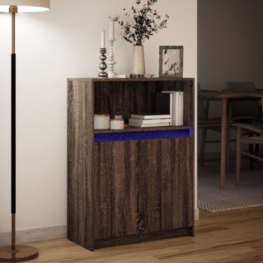 vidaXL Ντουλάπι με Φώτα LED Καφέ Δρυς 72x34x100cm Επεξεργασμένο Ξύλο 1 τεμ.