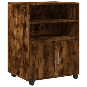 vidaXL Ντουλάπι Με Ροδάκια Καπνιστή Δρυς 60x48x81cm Επεξ. Ξύλο 1 τεμ.