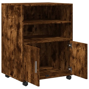vidaXL Ντουλάπι Με Ροδάκια Καπνιστή Δρυς 60x48x81cm Επεξ. Ξύλο 1 τεμ.