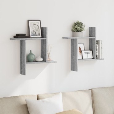 vidaXL Ραφιέρες Τοίχου 2 τεμ. Γκρι Sonoma 50x12x50cm Επεξ. Ξύλο