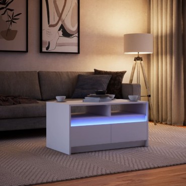 vidaXL Τραπεζάκι Σαλονιού με LED Φώτα Λευκό από Επεξ. Ξύλο 90x50x45,5cm 1 τεμ.