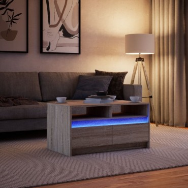 vidaXL Τραπεζάκι Σαλονιού με Φώτα LED Sonoma Δρυς Επεξ. Ξύλο 90x50x45,5cm 1 τεμ.