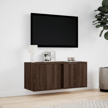 vidaXL Έπιπλο Τοίχου Τηλεόρασης με LED Καφέ Δρυς 80x31x35cm