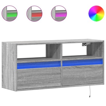 vidaXL Έπιπλο Τοίχου Τηλεόρασης με LED Γκρι Sonoma 100x31x45cm