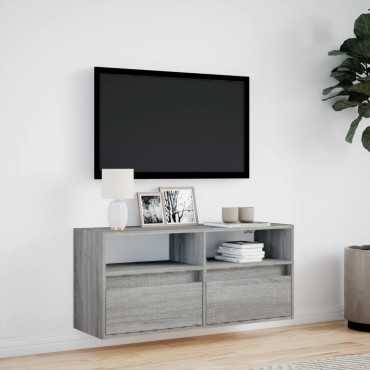 vidaXL Έπιπλο Τοίχου Τηλεόρασης με LED Γκρι Sonoma 100x31x45cm