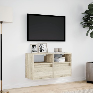 vidaXL Έπιπλα Τοίχου Τηλ. με LED 2 τεμ. Sonoma Δρυς 41x31x45cm