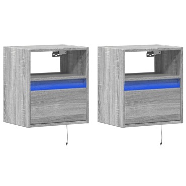 vidaXL Έπιπλα Τοίχου Τηλ. με LED 2 τεμ. Γκρι Sonoma 41x31x45cm