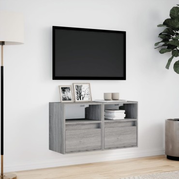 vidaXL Έπιπλα Τοίχου Τηλ. με LED 2 τεμ. Γκρι Sonoma 41x31x45cm
