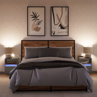 vidaXL Έπιπλα Τοίχου Τηλ. με LED 2 τεμ. Γκρι Sonoma 41x31x45cm