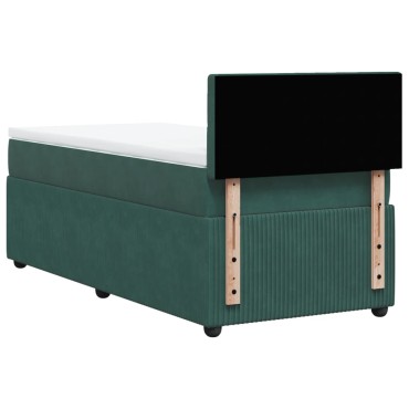 vidaXL Κρεβάτι Boxspring με Στρώμα Σκούρο Πράσινο 90x200 εκ. Βελούδινο