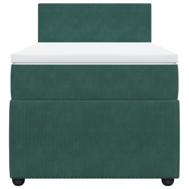 vidaXL Κρεβάτι Boxspring με Στρώμα Σκούρο Πράσινο 90x200 εκ. Βελούδινο