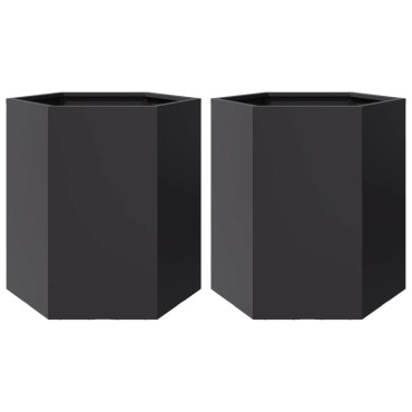 vidaXL Ζαρντινιέρες Κήπου 2τεμ. Εξάγωνη Μαύρη 46x40x45 εκ. Ατσάλι