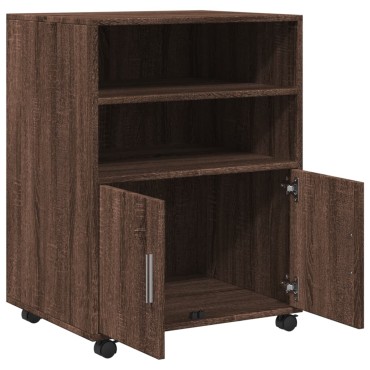 vidaXL Ντουλάπι Με Ροδάκια Καφέ Δρυς 60x48x81cm Επεξεργασμένο Ξύλο 1 τεμ.