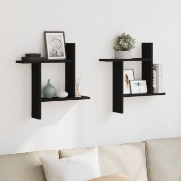 vidaXL Ραφιέρες Τοίχου 2 τεμ. Μαύρες 50x12x50cm από Επεξ. Ξύλο
