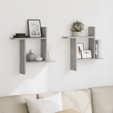 vidaXL Ραφιέρες Τοίχου 2 τεμ. Γκρι Σκυροδ. 50x12x50cm από Επεξ. Ξύλο