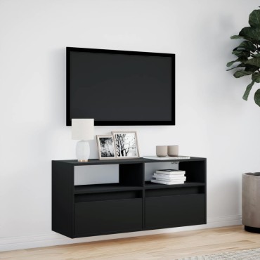 vidaXL Έπιπλο Τοίχου Τηλεόρασης με LED Μαύρο 100x31x45cm