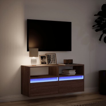 vidaXL Έπιπλο Τοίχου Τηλεόρασης με LED Καφέ Δρυς 100x31x45cm