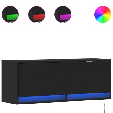 vidaXL Έπιπλο Τοίχου Τηλεόρασης με LED Μαύρο 100x31x38cm