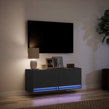 vidaXL Έπιπλο Τοίχου Τηλεόρασης με LED Μαύρο 100x31x38cm