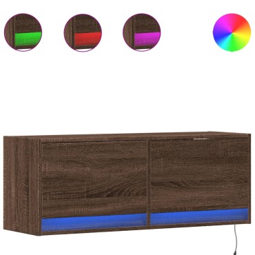 vidaXL Έπιπλο Τοίχου Τηλεόρασης με LED Καφέ Δρυς 100x31x38cm