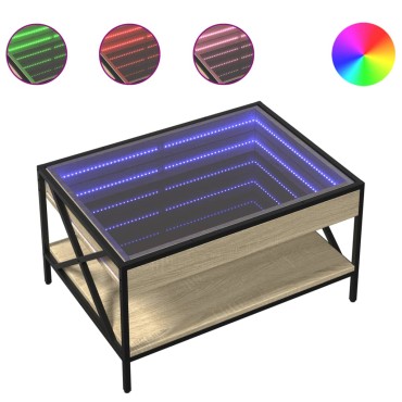 vidaXL Τραπεζάκι Σαλονιού Άπειρο Φως LED Sonoma Δρυς 70x50x38cm 1 τεμ.