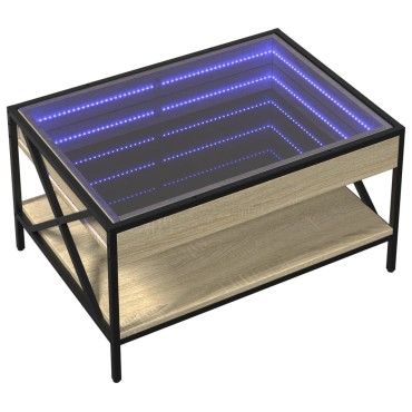 vidaXL Τραπεζάκι Σαλονιού Άπειρο Φως LED Sonoma Δρυς 70x50x38cm 1 τεμ.