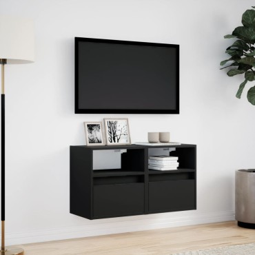 vidaXL Έπιπλα Τοίχου Τηλεόρασης με LED 2 τεμ. Μαύρα 41x31x45cm