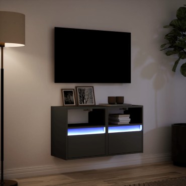 vidaXL Έπιπλα Τοίχου Τηλεόρασης με LED 2 τεμ. Μαύρα 41x31x45cm