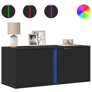 vidaXL Έπιπλο Τοίχου Τηλεόρασης με LED Μαύρο 80x31x35cm