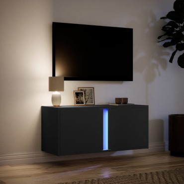 vidaXL Έπιπλο Τοίχου Τηλεόρασης με LED Μαύρο 80x31x35cm