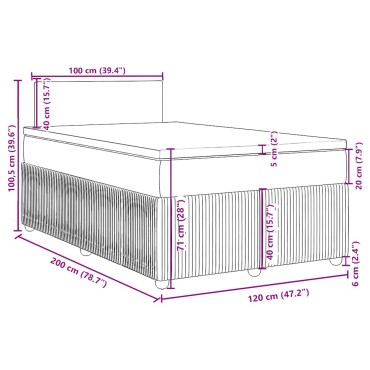 vidaXL Κρεβάτι Boxspring με Στρώμα Σκούρο Καφέ 120x200 εκ. Υφασμάτινο