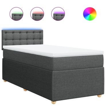 vidaXL Κρεβάτι Boxspring με Στρώμα Σκούρο Γκρι 90x200 εκ. Υφασμάτινο