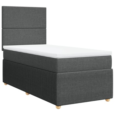 vidaXL Κρεβάτι Boxspring με Στρώμα Σκούρο Γκρι 90x200 εκ. Υφασμάτινο